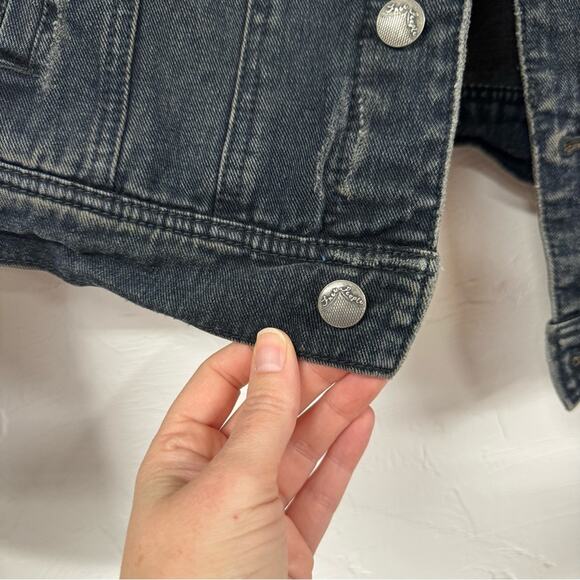 Free People Denim Hoodie Jacket With Grey Sweater Sleeve Womens Medium Jean - Picture 7 of 12